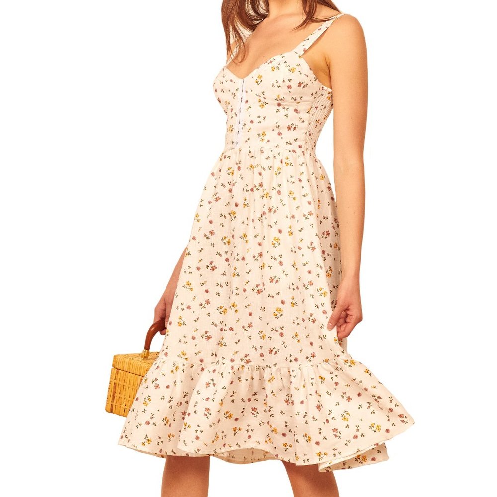 Reformation Dolci Linen Midi Dress Bellagio NWT